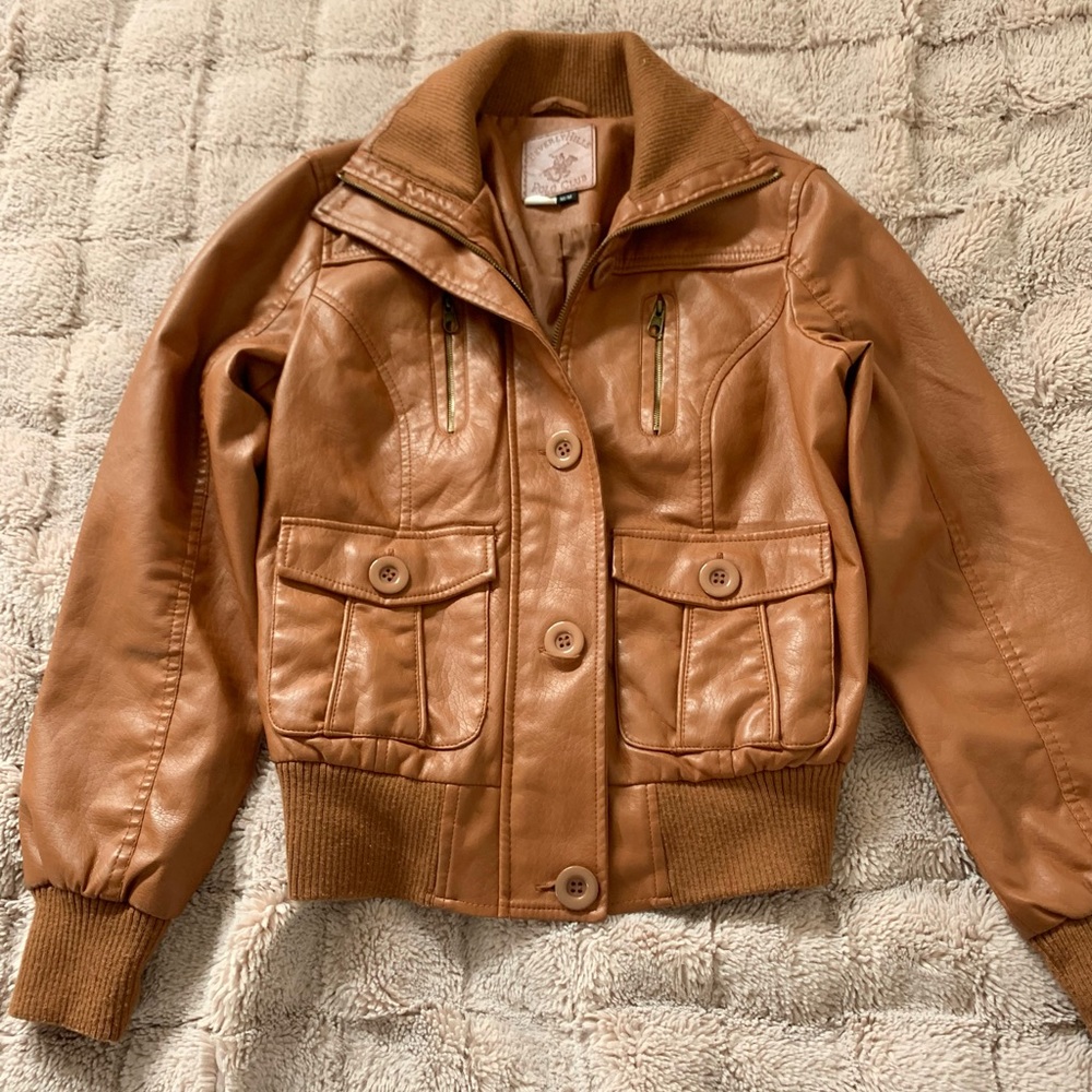 Beverly Hills polo club brown faux leather jacket
size M